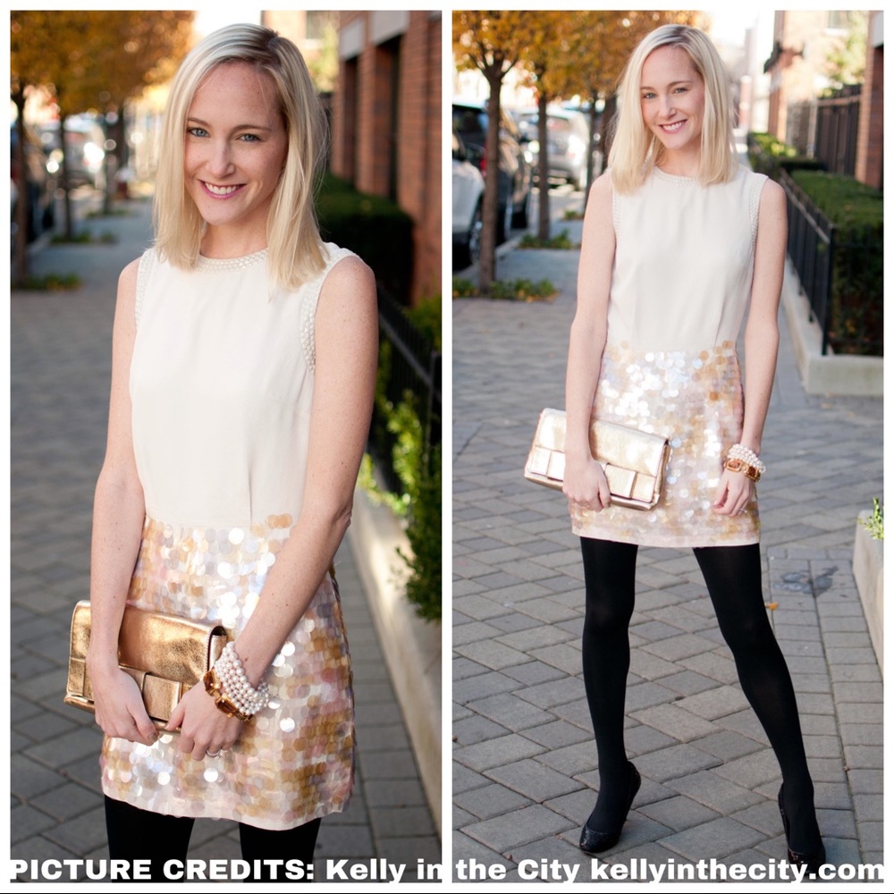 French Connection Shimmy Sequin Cream Pastel Dress